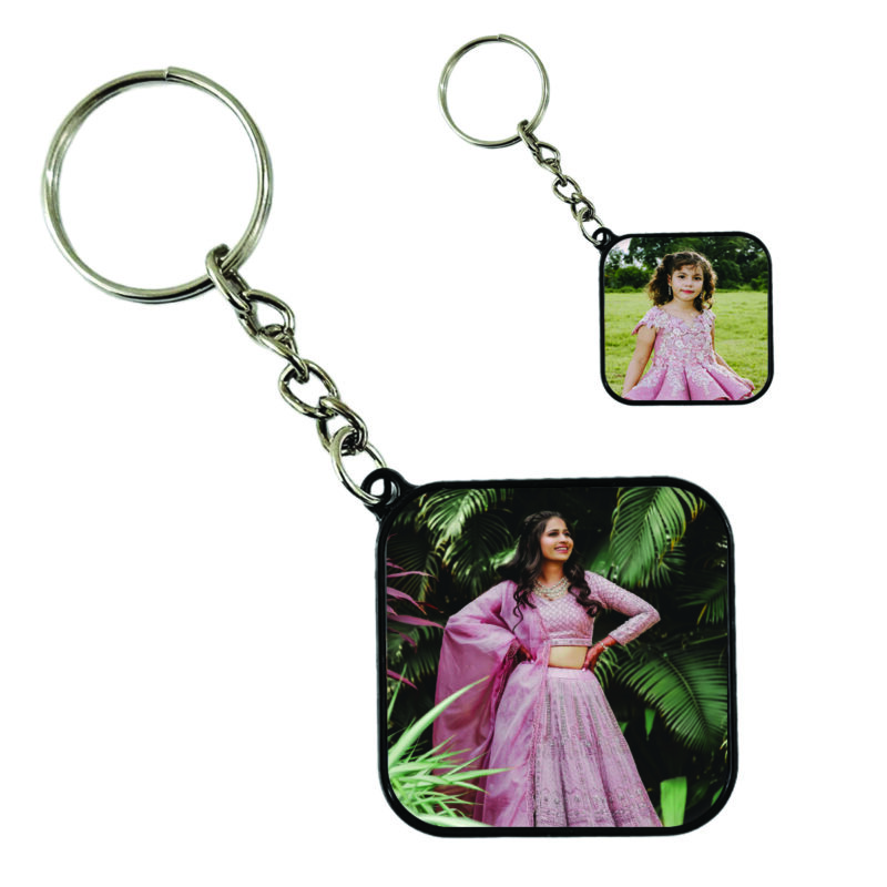 Square Metal Plate Photo Customize Keychain 2 Sided