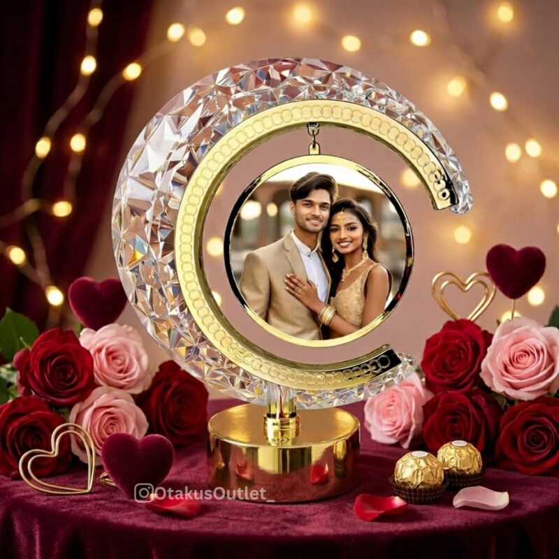 Half Moon Crystal LED Valentine Lamp | Round Shape Night Lamp with 3-Level Touch Brightness | USB & Battery