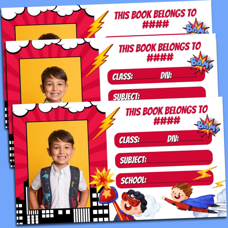 Personalized Avengers illustration Kids Name Slips – Custom School Name Stickers (2×3.5 Inch, 30 Stickers)